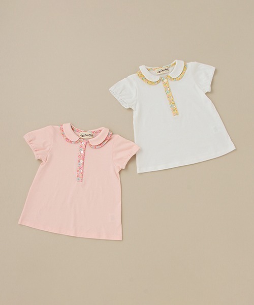 Love&Peace&Money（ラブアンドピースアンドマネー）の「小花柄コンビ半袖ブラウス（シャツ/ブラウス・キッズ・サーモンピンク/オフホワイト・130cm/80ｃｍ/120cm/90cm/100cm/110cm）」の6枚目の写真