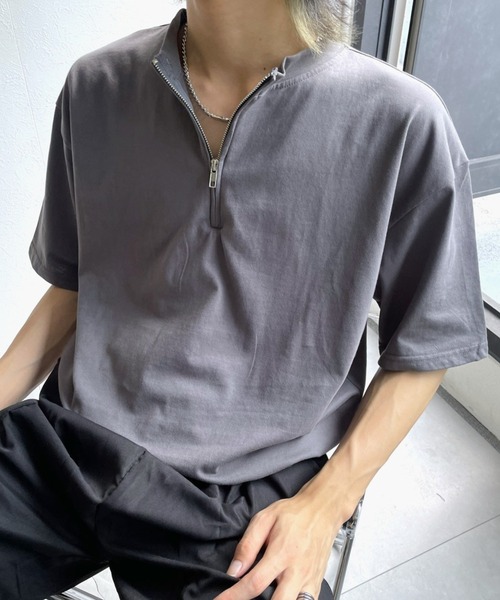 セール】ハーフジップスタンドカラーTシャツ（Tシャツ/カットソー