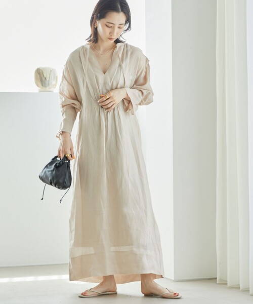 Aresense（アーセンス）の「Aresense/アーセンス シアーリネン シャツワンピース（シャツワンピース・レディース・グリーン/ブラック/オフホワイト・ﾌﾘ-）」の2枚目の写真