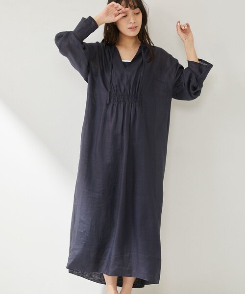 Aresense（アーセンス）の「Aresense/アーセンス シアーリネン シャツワンピース（シャツワンピース・レディース・グリーン/ブラック/オフホワイト・ﾌﾘ-）」の3枚目の写真