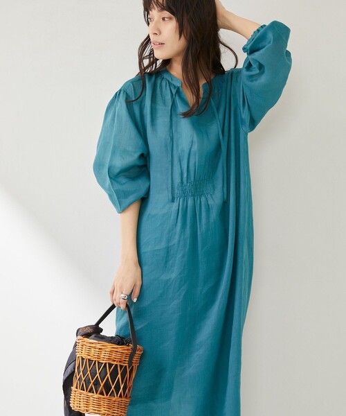 Aresense（アーセンス）の「Aresense/アーセンス シアーリネン シャツワンピース（シャツワンピース・レディース・グリーン/ブラック/オフホワイト・ﾌﾘ-）」の4枚目の写真