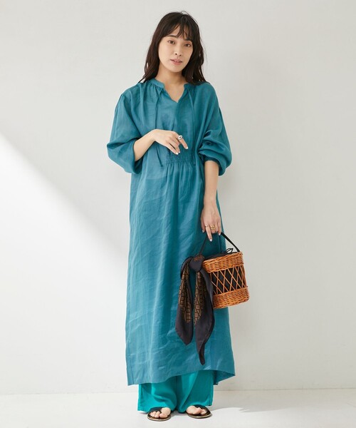 Aresense（アーセンス）の「Aresense/アーセンス シアーリネン シャツワンピース（シャツワンピース・レディース・グリーン/ブラック/オフホワイト・ﾌﾘ-）」の6枚目の写真