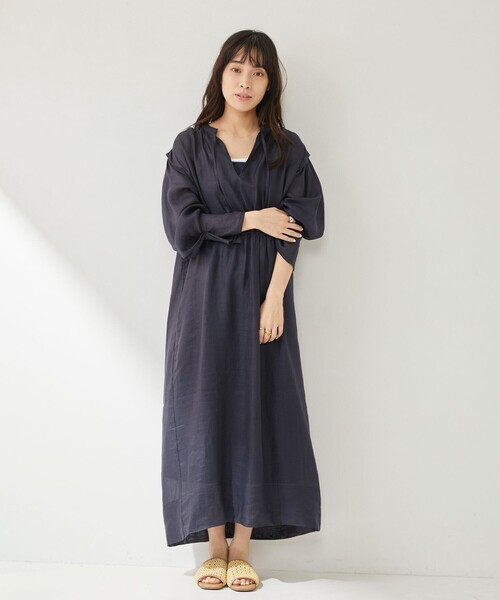 Aresense（アーセンス）の「Aresense/アーセンス シアーリネン シャツワンピース（シャツワンピース・レディース・グリーン/ブラック/オフホワイト・ﾌﾘ-）」の8枚目の写真