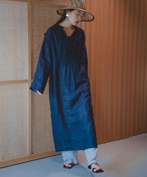 Aresense（アーセンス）の「Aresense/アーセンス シアーリネン シャツワンピース（シャツワンピース・レディース・グリーン/ブラック/オフホワイト・ﾌﾘ-）」の9枚目の写真