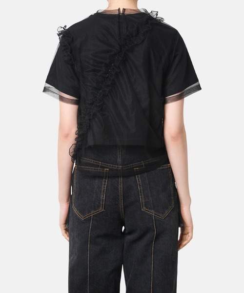 LE CIEL BLEU - ルシェルブルー黒 フリルTシャツ LE CIEL BLEU（ルシェルブルー）の「チュールフリルT / Tulle