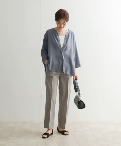 URBAN RESEARCH DOORS（アーバンリサーチドアーズ）の「レーヨンリネンフレアブラウス（シャツ/ブラウス・レディース・オフホワイト/ベージュ系その他/ブルー・MEDIUM）」の12枚目の写真