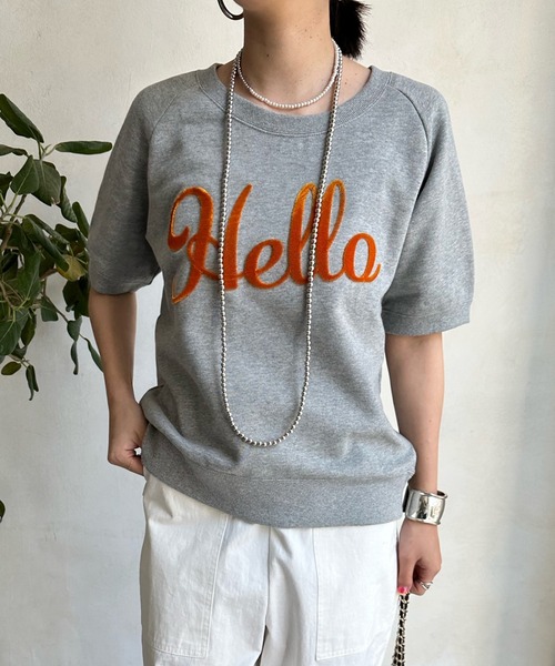 DouDou（ドゥドゥ）の「Helloフワリー刺繍半袖スウェット（スウェット・レディース・ネイビー/グレー/オフホワイト・FREE）」の3枚目の写真