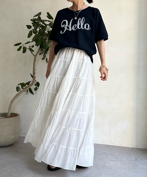 DouDou（ドゥドゥ）の「Helloフワリー刺繍半袖スウェット（スウェット・レディース・ネイビー/グレー/オフホワイト・FREE）」の14枚目の写真