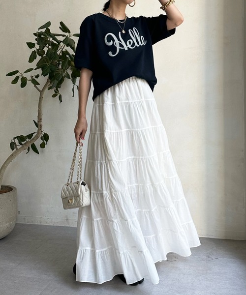 DouDou（ドゥドゥ）の「Helloフワリー刺繍半袖スウェット（スウェット・レディース・ネイビー/グレー/オフホワイト・FREE）」の16枚目の写真