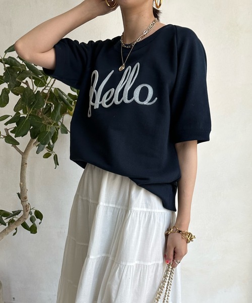 DouDou（ドゥドゥ）の「Helloフワリー刺繍半袖スウェット（スウェット・レディース・ネイビー/グレー/オフホワイト・FREE）」の19枚目の写真