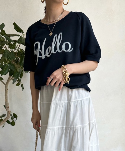 DouDou（ドゥドゥ）の「Helloフワリー刺繍半袖スウェット（スウェット・レディース・ネイビー/グレー/オフホワイト・FREE）」の21枚目の写真