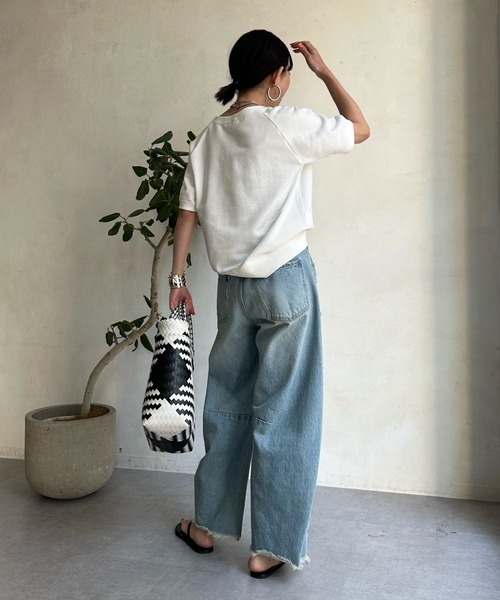 DouDou（ドゥドゥ）の「Helloフワリー刺繍半袖スウェット（スウェット・レディース・ネイビー/グレー/オフホワイト・FREE）」の8枚目の写真