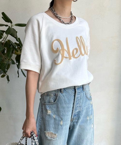 DouDou（ドゥドゥ）の「Helloフワリー刺繍半袖スウェット（スウェット・レディース・ネイビー/グレー/オフホワイト・FREE）」の10枚目の写真