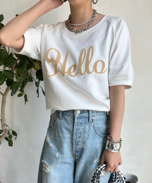 DouDou（ドゥドゥ）の「Helloフワリー刺繍半袖スウェット（スウェット・レディース・ネイビー/グレー/オフホワイト・FREE）」の11枚目の写真