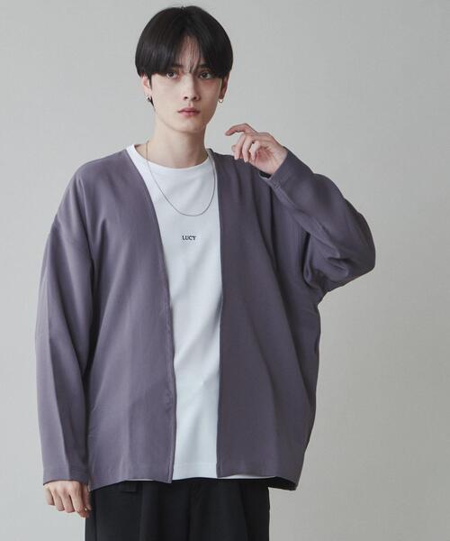 LUCY（ルーシー）の「LUCY/ルーズシャツカーディガン（カーディガン/ボレロ・メンズ・パープル/ダークグレー・MEDIUM/LARGE）」の2枚目の写真
