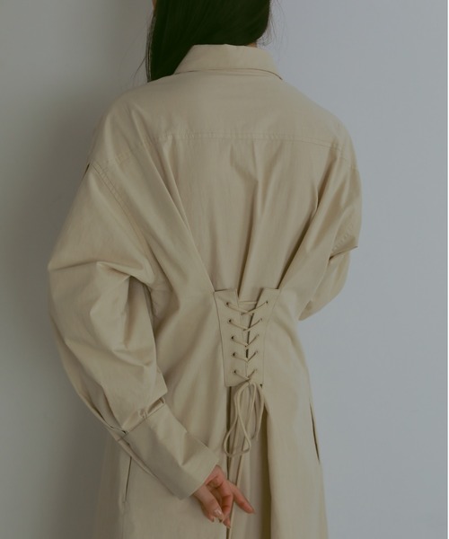 CASA FLINE(カーサフライン)の「バックレースアップシャツドレス(シャツワンピース・レディース・ネイビー/アイボリー/カーキ/ブラック・FREE)」の6枚目の写真