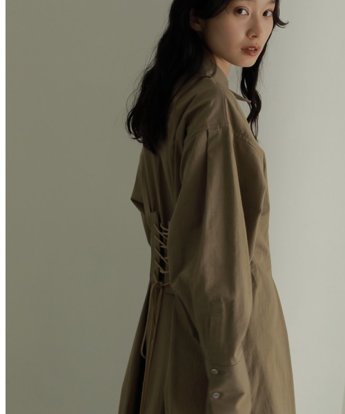 CASA FLINE(カーサフライン)の「バックレースアップシャツドレス(シャツワンピース・レディース・ネイビー/アイボリー/カーキ/ブラック・FREE)」の13枚目の写真