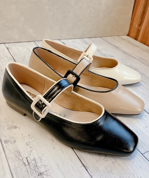 Noubel Voug Relax(ヌーベルヴォーグリラックス)の「スクエアトゥ ストラップ フラット パンプス(パンプス・レディース・アイボリー/ブラック/ベージュ・S/M/L/LL/3L)」の4枚目の写真