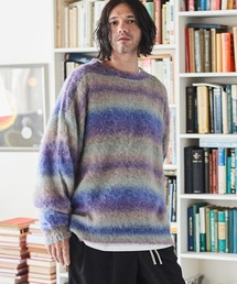 ADAMPATEK/space dye brushed gradation boucle crew neck/グラデーションオーバーサイズクルーネックニット