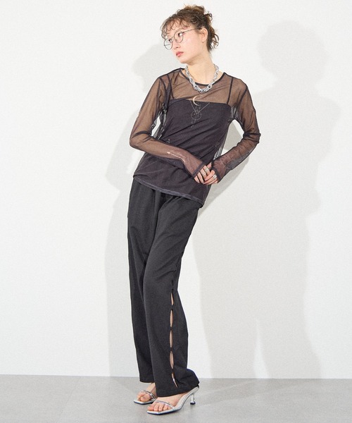 ELLEgirl（エルガール）の「サイドカットスウェットワイドパンツ【ELLEgirl/エル ガール】（スウェットパンツ・レディース・ブラック/ライトパープル/アイボリー・FREE）」の14枚目の写真