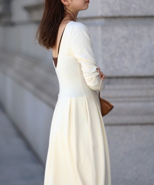 ワンピース Bonjour Bonjour Sagan ワンピース バックリボン配色ステッチワンピース