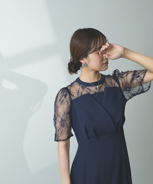 Kana(カナ)の「ビスチェ風 レース マーメイド バックリボン ワンピース パーティー ドレス 結婚式 お呼ばれ オケージョン(ドレス・レディース・ブラック/ネイビー/ピンクベージュ/ブルー・M/L)」の14枚目の写真