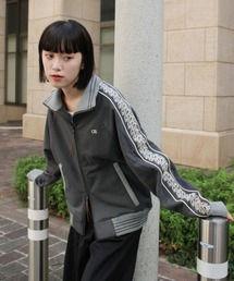 flower embroidery line track jacket / ダブルジップ花刺繍ライントラックジャケット