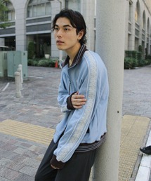 flower embroidery line track jacket / ダブルジップ花刺繍ライントラックジャケット
