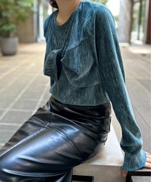 mi via loca | シャイニーベロアプリーツ レイヤードTWISTビスチェトップス(Tシャツ/カットソー)