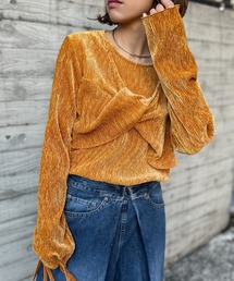 mi via loca | シャイニーベロアプリーツ レイヤードTWISTビスチェトップス(Tシャツ/カットソー)