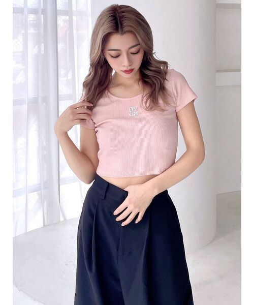 GYDA（ジェイダ）の「Square gyda STONE テレコ トップス（Tシャツ/カットソー・レディース・ブラック/オフホワイト/ミント/ピンク・FREE）」の4枚目の写真