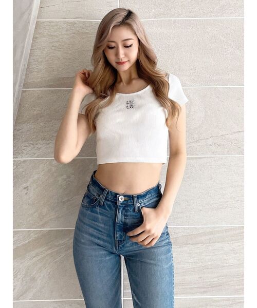 GYDA（ジェイダ）の「Square gyda STONE テレコ トップス（Tシャツ/カットソー・レディース・ブラック/オフホワイト/ミント/ピンク・FREE）」の9枚目の写真