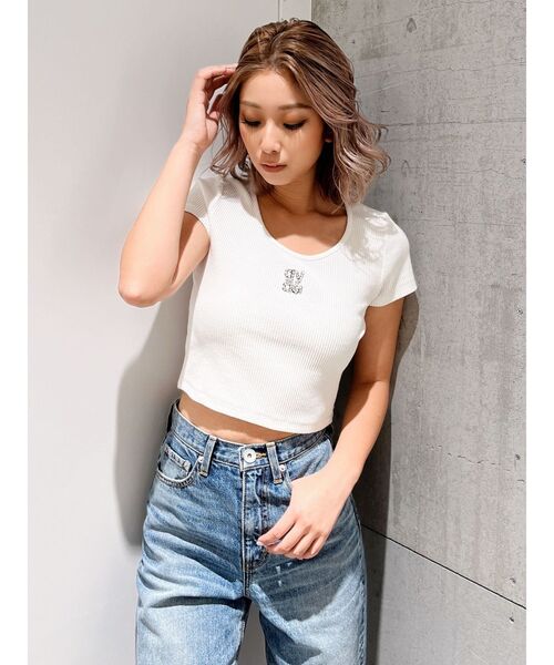 GYDA（ジェイダ）の「Square gyda STONE テレコ トップス（Tシャツ/カットソー・レディース・ブラック/オフホワイト/ミント/ピンク・FREE）」の16枚目の写真