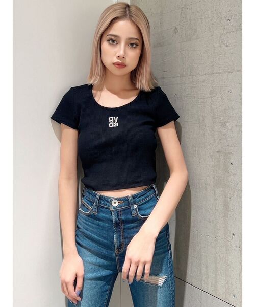 GYDA（ジェイダ）の「Square gyda STONE テレコ トップス（Tシャツ/カットソー・レディース・ブラック/オフホワイト/ミント/ピンク・FREE）」の3枚目の写真