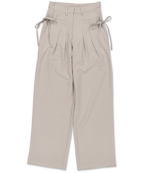 SPINNS(スピンズ)の「サイドリボンデザイン タックパンツ(スラックス・レディース・ブラック/グレイッシュベージュ/チャコール・ONESIZE)」の1枚目の写真