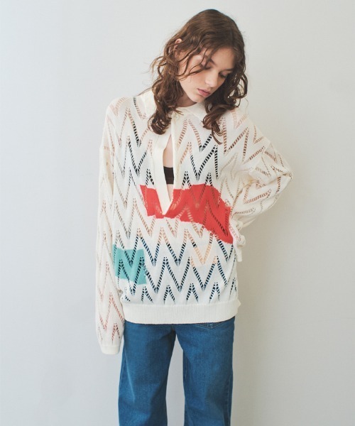 soduk（スドーク）の「painting knit polo（ニット/セーター・レディース・ホワイト/ブラック・FREE）」の8枚目の写真