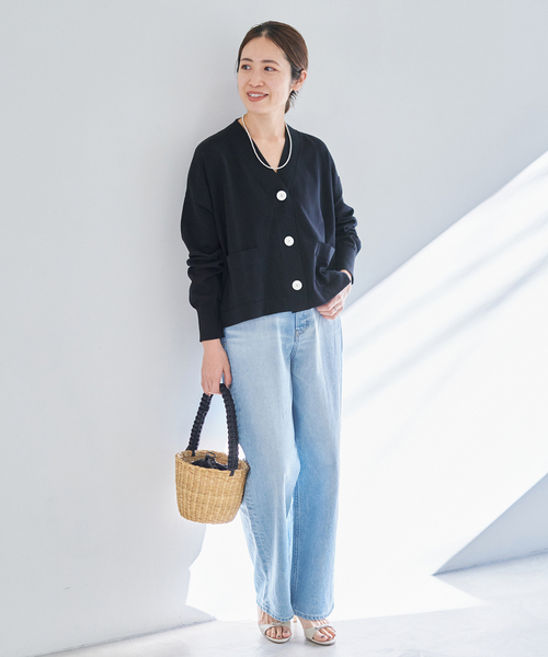 IENA ドライコットン　ネイビー カーディガン IENA（イエナ）の「《WEB限定/追加2》ドライコットン Vネック