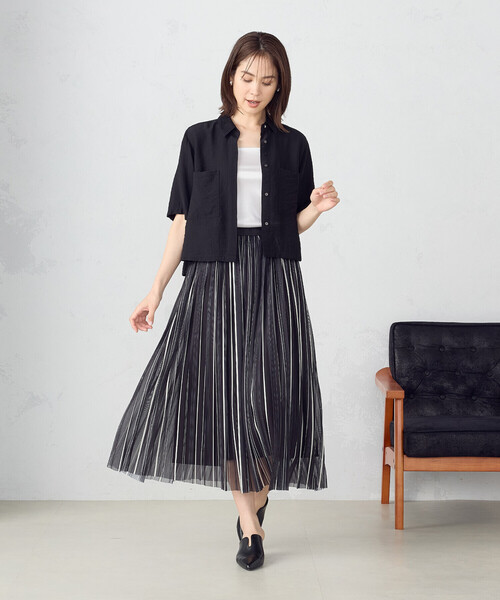 COMME CA ISM(コムサイズム)の「楊柳 クロップト 半袖シャツ(シャツ/ブラウス・レディース・キナリ/ブラック・LARGE/MEDIUM)」の3枚目の写真