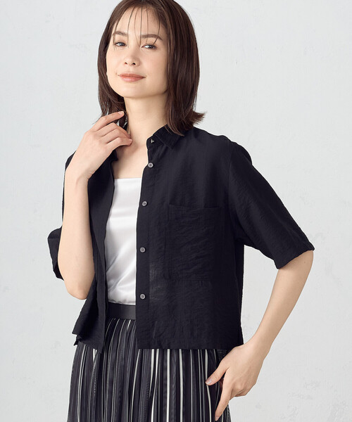 COMME CA ISM(コムサイズム)の「楊柳 クロップト 半袖シャツ(シャツ/ブラウス・レディース・キナリ/ブラック・LARGE/MEDIUM)」の5枚目の写真