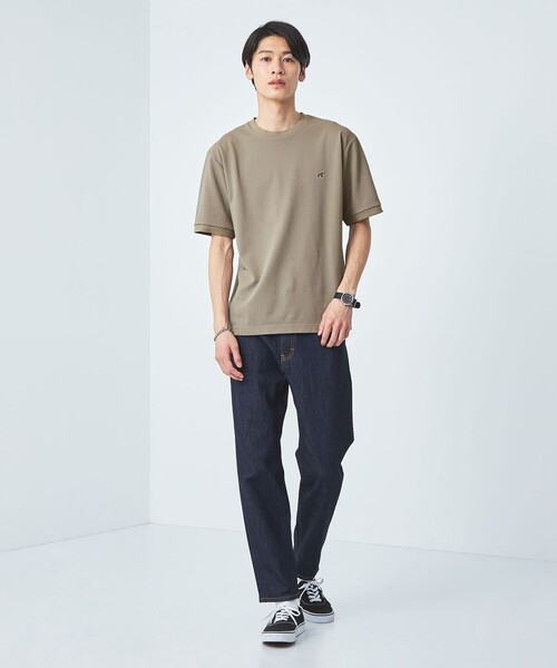 green label relaxing（グリーンレーベルリラクシング）の「【WEB限定】ドライクリーン 半袖 Tシャツ -吸水速乾・抗菌-（Tシャツ/カットソー・メンズ・ブラック/オフホワイト/グレー/ダークグリーン/ベージュ/ネイビー・S/M/L/XL/XXL）」の7枚目の写真