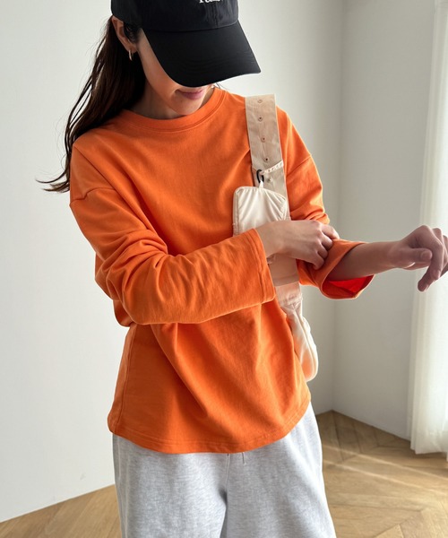 CANAL JEAN（キャナルジーン）の「El mar　カラーミニ裏毛ロンT（Tシャツ/カットソー・レディース・ネイビー/イエロー/オレンジ/ホワイト・ONE SIZE）」の4枚目の写真