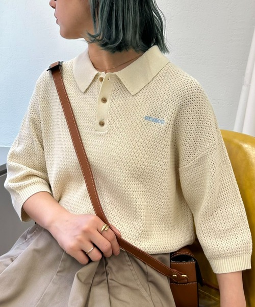 GEVACO(ゲバコ)の「【UNISEX】【GEVACO / ゲバコ】透かし編みニットポロ(ポロシャツ・メンズ・ネイビー/アイボリー/ミント・SMALL/MEDIUM/LARGE)」の2枚目の写真