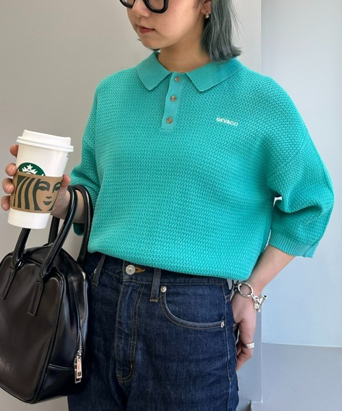GEVACO(ゲバコ)の「【UNISEX】【GEVACO / ゲバコ】透かし編みニットポロ(ポロシャツ・メンズ・ネイビー/アイボリー/ミント・SMALL/MEDIUM/LARGE)」の18枚目の写真