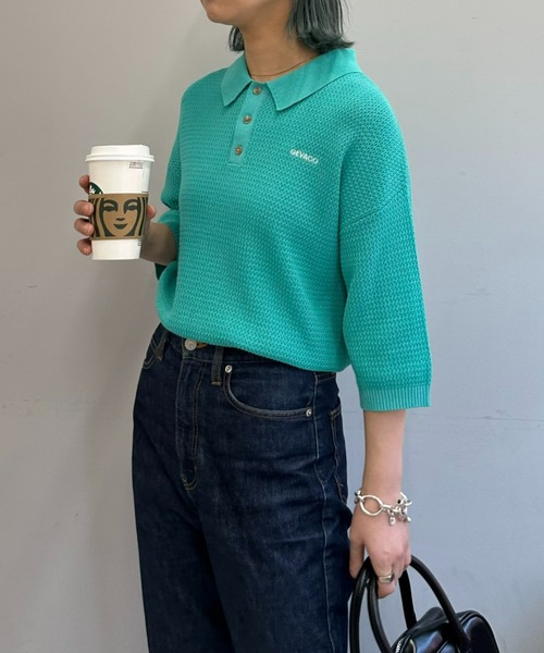 GEVACO(ゲバコ)の「【UNISEX】【GEVACO / ゲバコ】透かし編みニットポロ(ポロシャツ・メンズ・ネイビー/アイボリー/ミント・SMALL/MEDIUM/LARGE)」の17枚目の写真