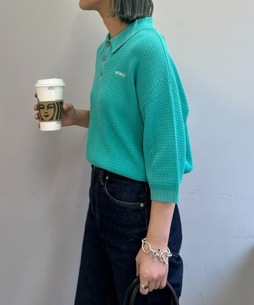 GEVACO(ゲバコ)の「【UNISEX】【GEVACO / ゲバコ】透かし編みニットポロ(ポロシャツ・メンズ・ネイビー/アイボリー/ミント・SMALL/MEDIUM/LARGE)」の16枚目の写真