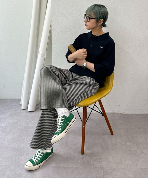 GEVACO(ゲバコ)の「【UNISEX】【GEVACO / ゲバコ】透かし編みニットポロ(ポロシャツ・メンズ・ネイビー/アイボリー/ミント・SMALL/MEDIUM/LARGE)」の9枚目の写真