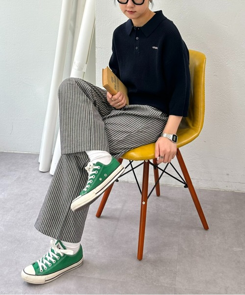 GEVACO(ゲバコ)の「【UNISEX】【GEVACO / ゲバコ】透かし編みニットポロ(ポロシャツ・メンズ・ネイビー/アイボリー/ミント・SMALL/MEDIUM/LARGE)」の10枚目の写真