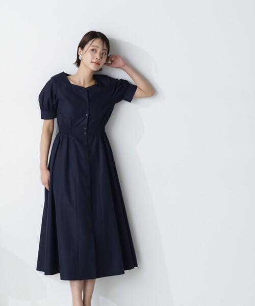 NATURAL BEAUTY BASIC(ナチュラルビューティーベーシック)の「◇ハートネックシャツワンピース(シャツワンピース・レディース・ネイビー/ピンク/ライトグリーン・SMALL/MEDIUM)」の3枚目の写真