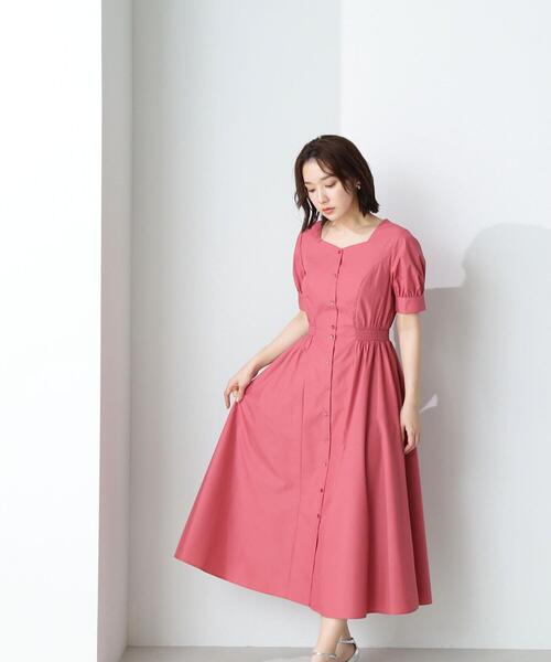NATURAL BEAUTY BASIC(ナチュラルビューティーベーシック)の「◇ハートネックシャツワンピース(シャツワンピース・レディース・ネイビー/ピンク/ライトグリーン・SMALL/MEDIUM)」の1枚目の写真