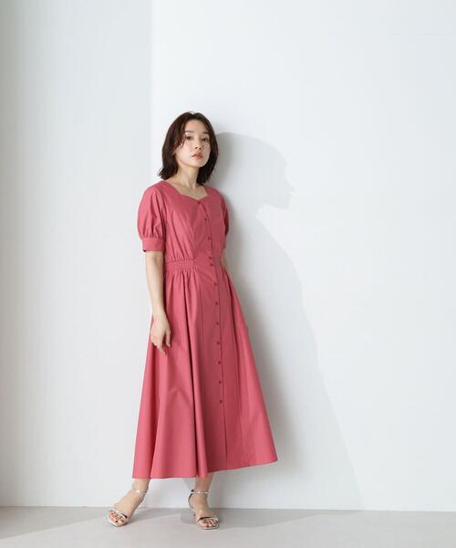 NATURAL BEAUTY BASIC(ナチュラルビューティーベーシック)の「◇ハートネックシャツワンピース(シャツワンピース・レディース・ネイビー/ピンク/ライトグリーン・SMALL/MEDIUM)」の5枚目の写真